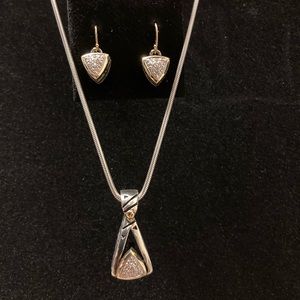 John Atencio necklace and earrings in sterling silver/18KY with pave diamonds